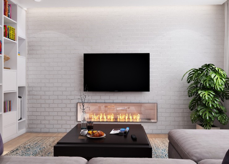Modern light interior bio fireplace