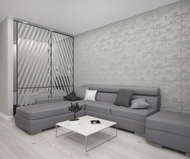 white and orange interior living room