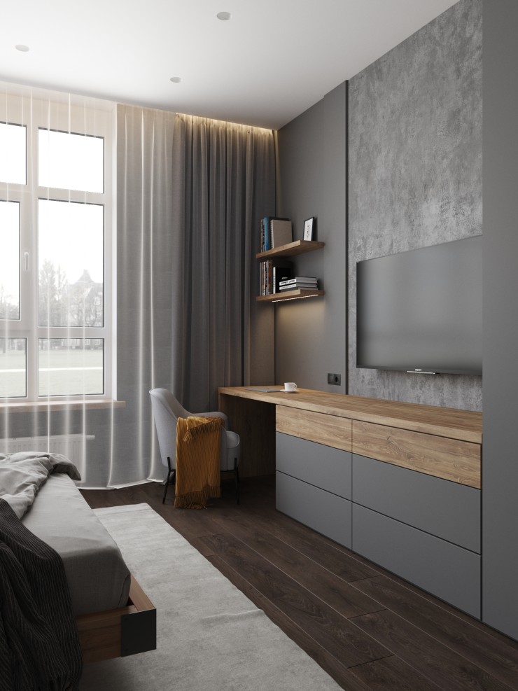 bedroom in dark color